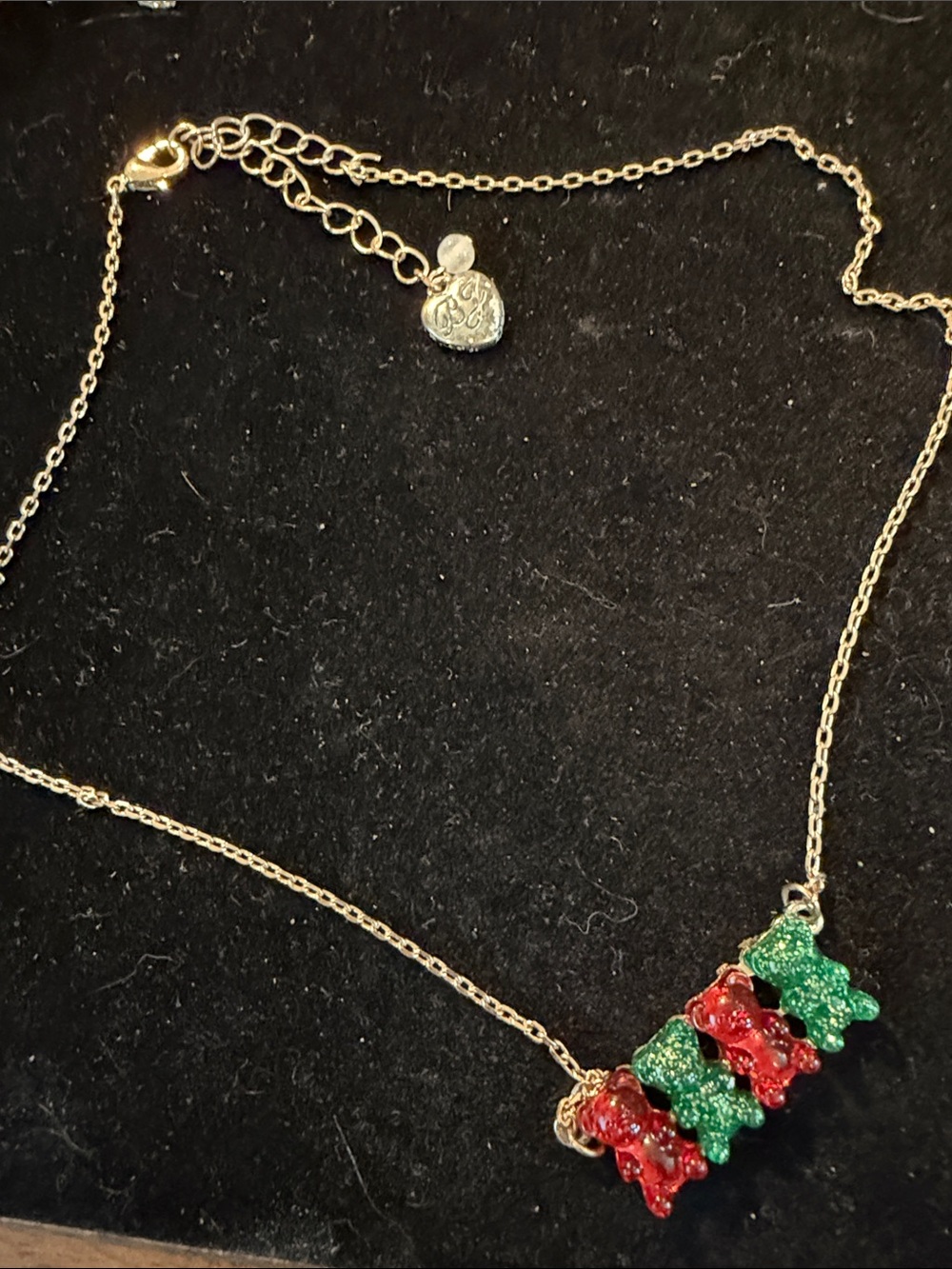 Gold-Tone Necklace with Red & Green Gummy Bear Charms